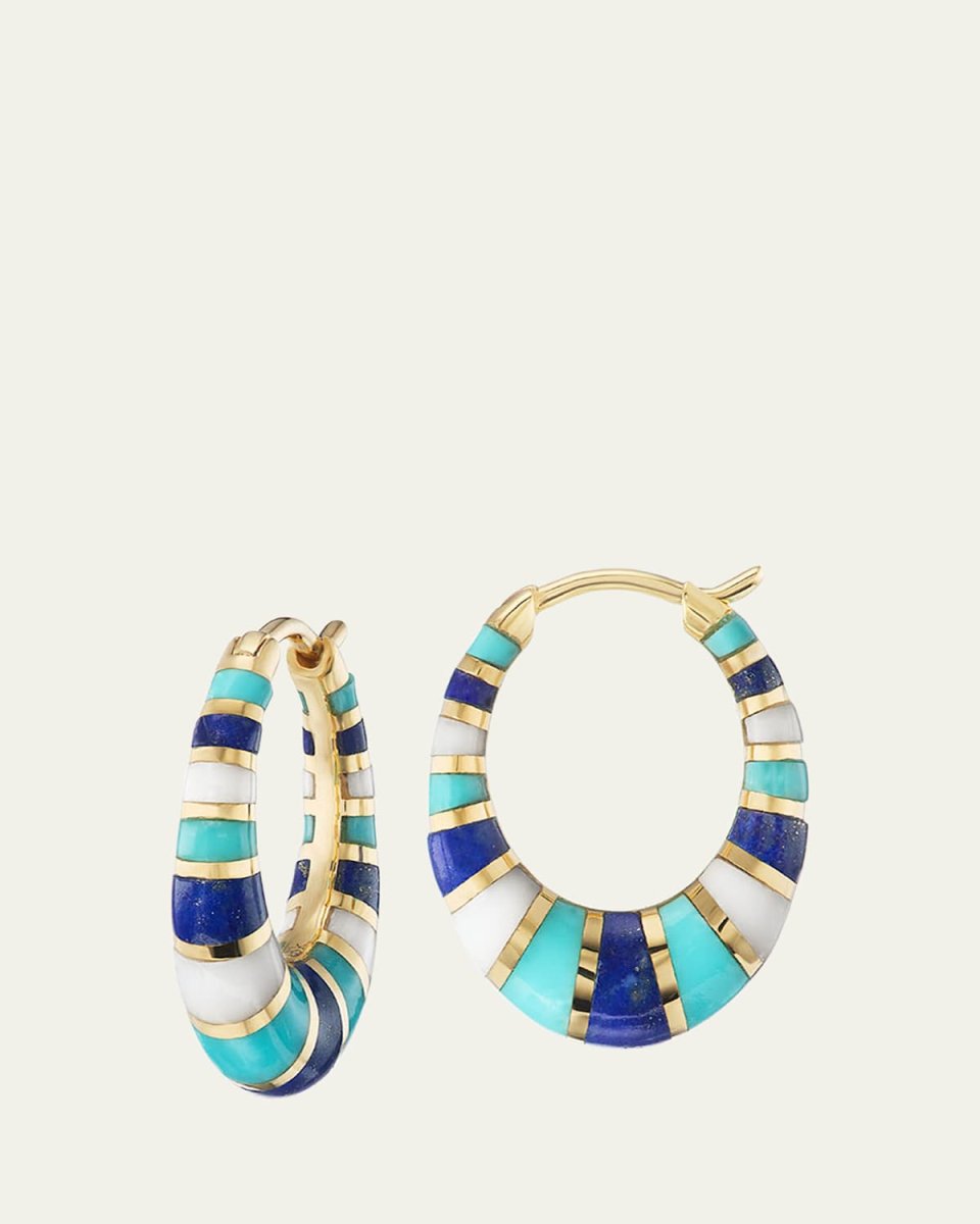 Mini Inlay Hoop Earrings in 18K Yellow Gold